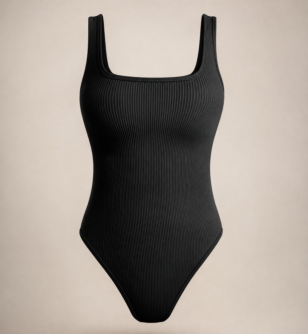 Ribbed Square Neck Body Suit
